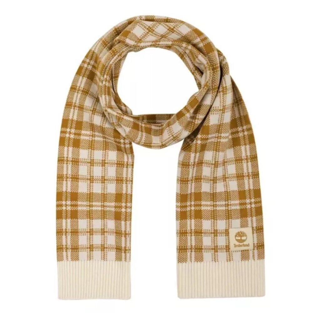 Timberland Scarf Wheat Plaid One Size Winter Fall Logo 10" x 68" NWT